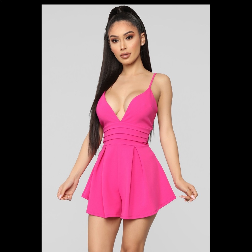Fashion Nova Romper Shorts Strappy Open Back-Hot Pink-women’s size Large